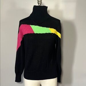 Obermeyer VINTAGE Small Knit Sweater Black Pink Green Yellow Retro
